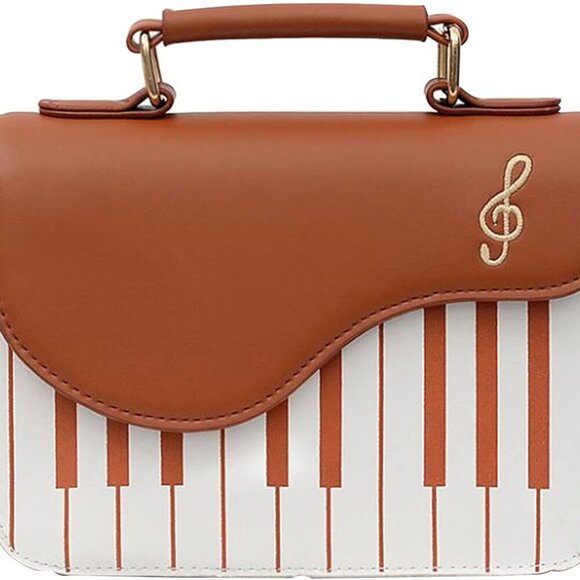 Women Piano Pattern Music Note Top Handle Satchel Mini Size Crossbody Tote Bag P - Picture 1 of 7